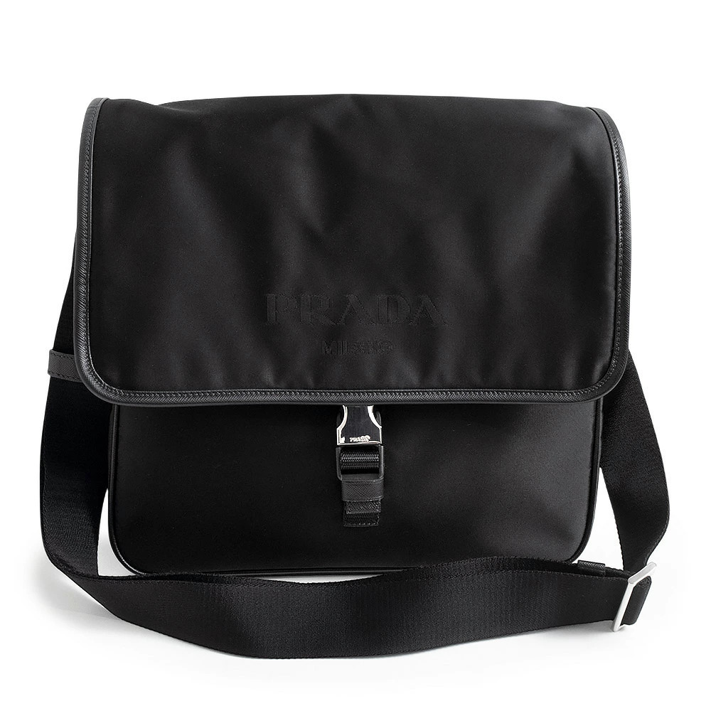 Prada Tessuto Saffiano Nero Black Messenger Shoulder Bag Leather Crossbody